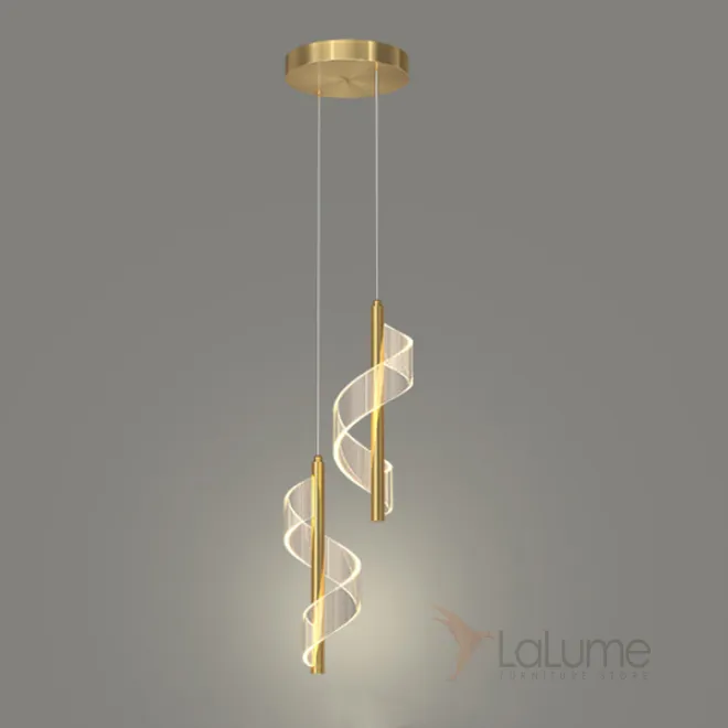 Готовая комбинация подвесных светодиодных светильников с двумя завитыми лентовидными плафонами с точечным паттерном ORNELLA DUO Brass