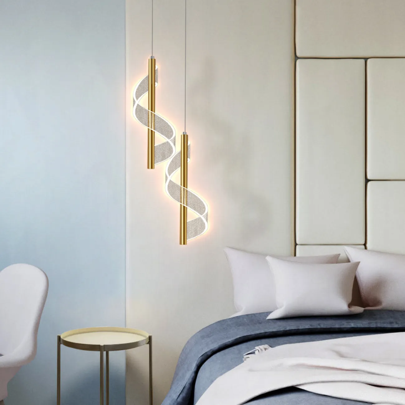 Готовая комбинация подвесных светодиодных светильников с двумя завитыми лентовидными плафонами с точечным паттерном ORNELLA DUO Black