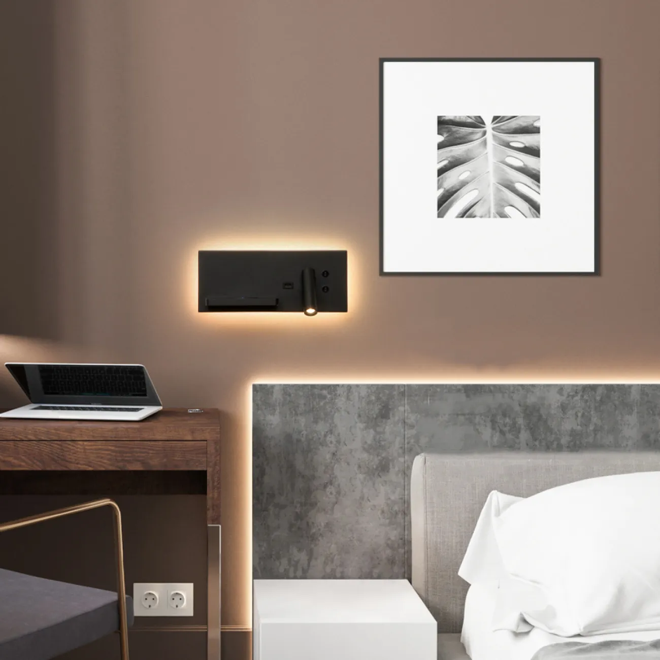 Настенный светодиодный светильник с цилиндрическим плафоном на прямоугольном основании с контурной подсветкой GENIUS Right Black