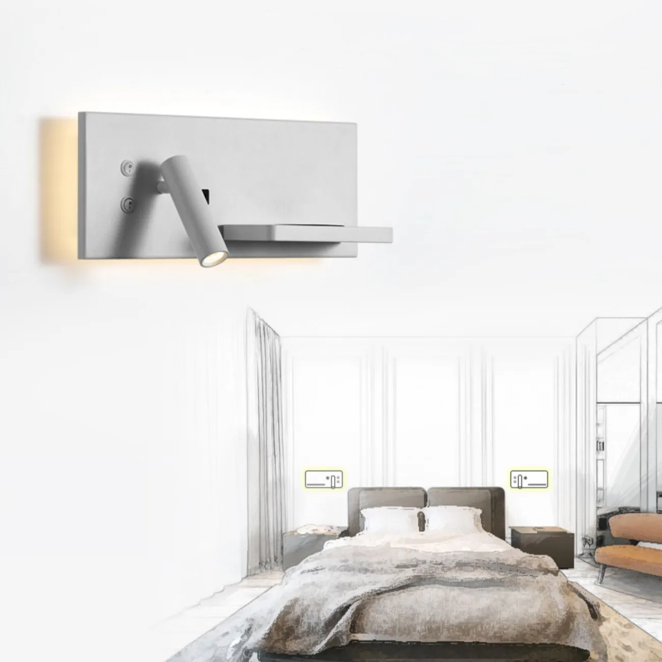 Настенный светодиодный светильник с цилиндрическим плафоном на прямоугольном основании с контурной подсветкой GENIUS Right Black