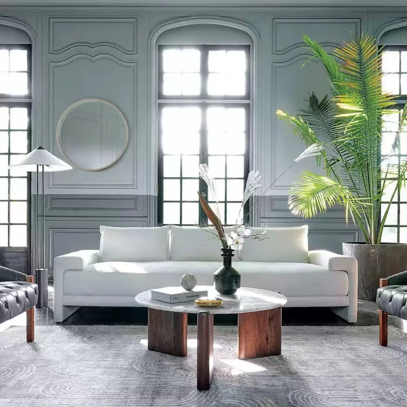 Серия дизайнерских торшеров с текстильным абажуром конической формы на двойной стойке с цилиндрическим основанием PERU Black Серия дизайнерских торшеров с текстильным абажуром конической формы на двойной стойке с цилиндрическим основанием PERU Black