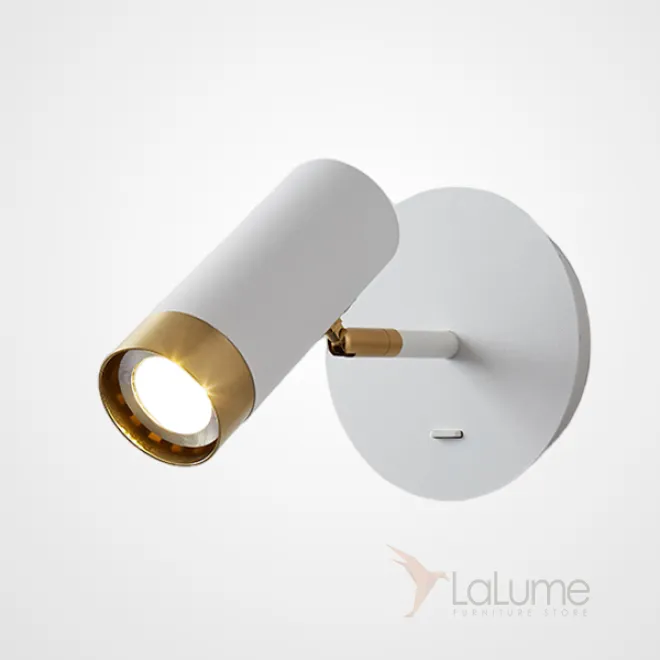 Серия настенных светильников с цилиндрическими плафонами с отделкой оттенка латунь на кронштейне с круглым креплением GET White