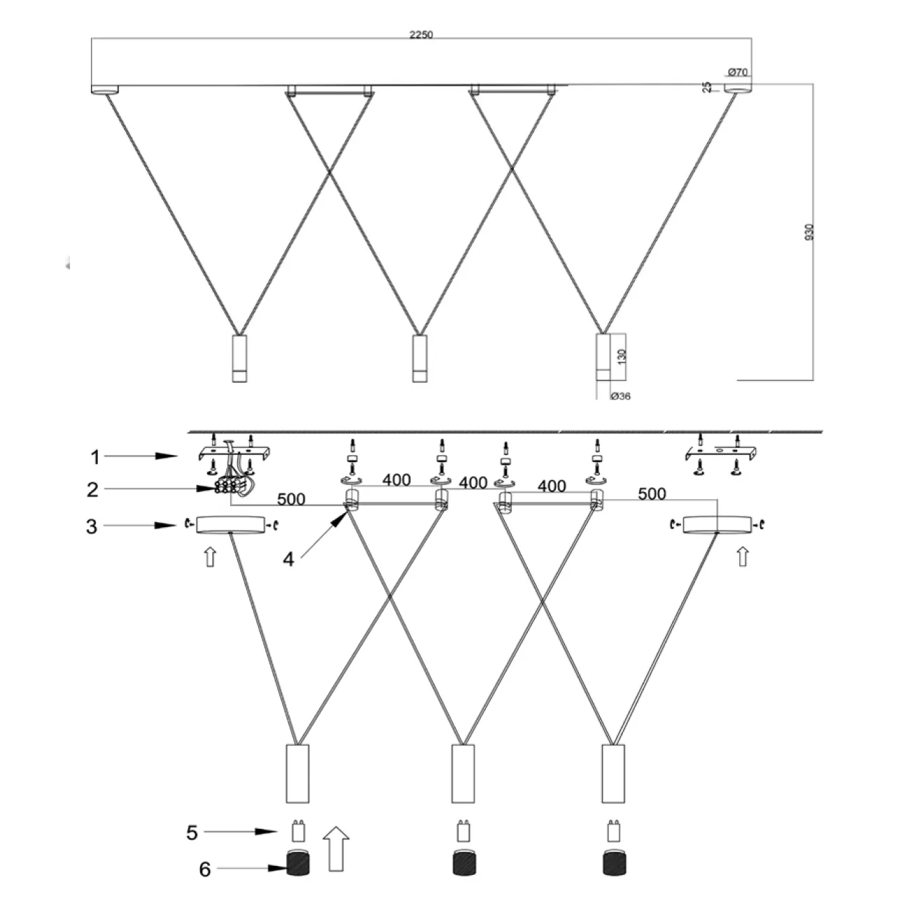 Wireflow LED Black Suspension lam 3 патрона designed by Jordi Vilardell