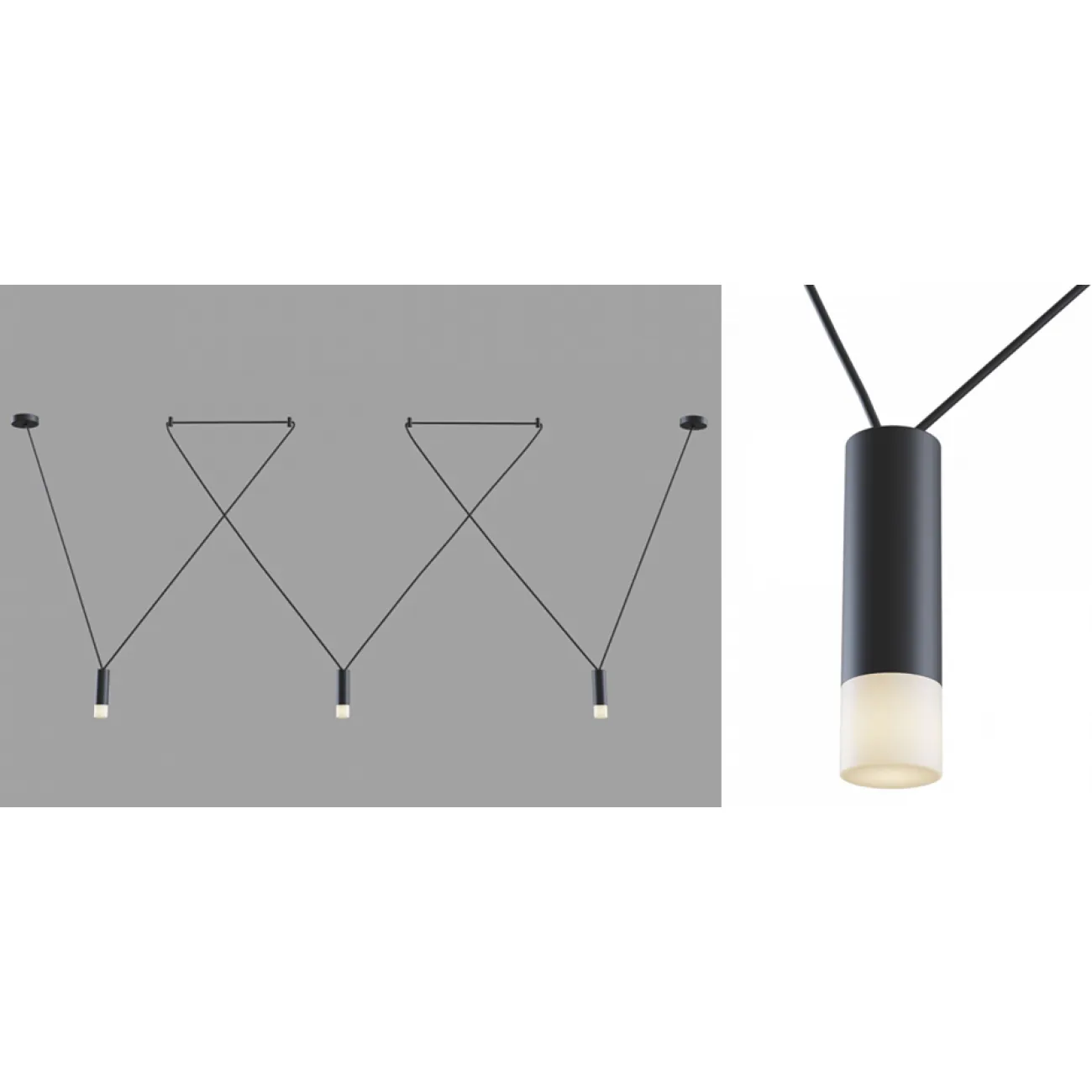 Wireflow LED Black Suspension lam 3 патрона designed by Jordi Vilardell