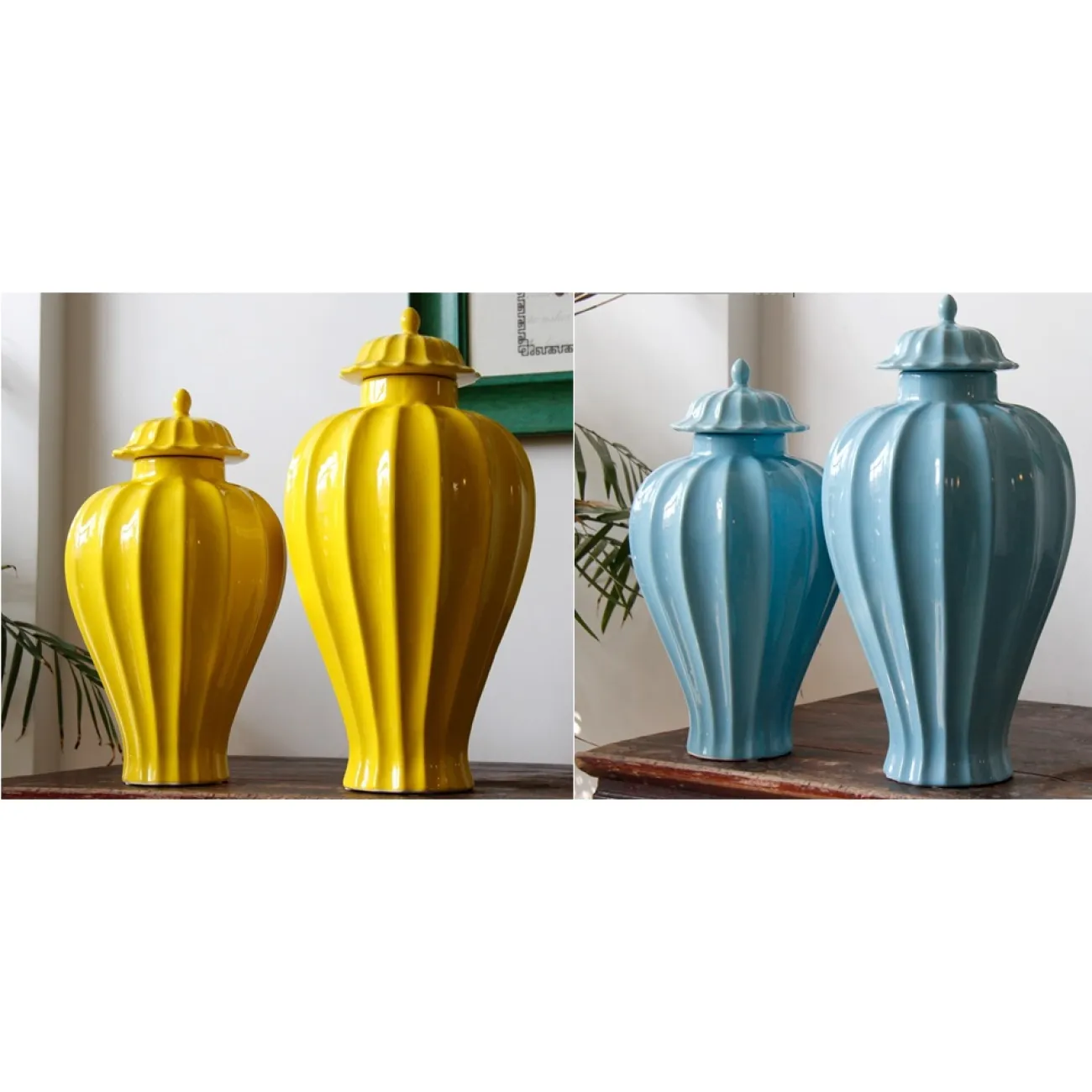 Желтая ваза с крышкой от LaLume