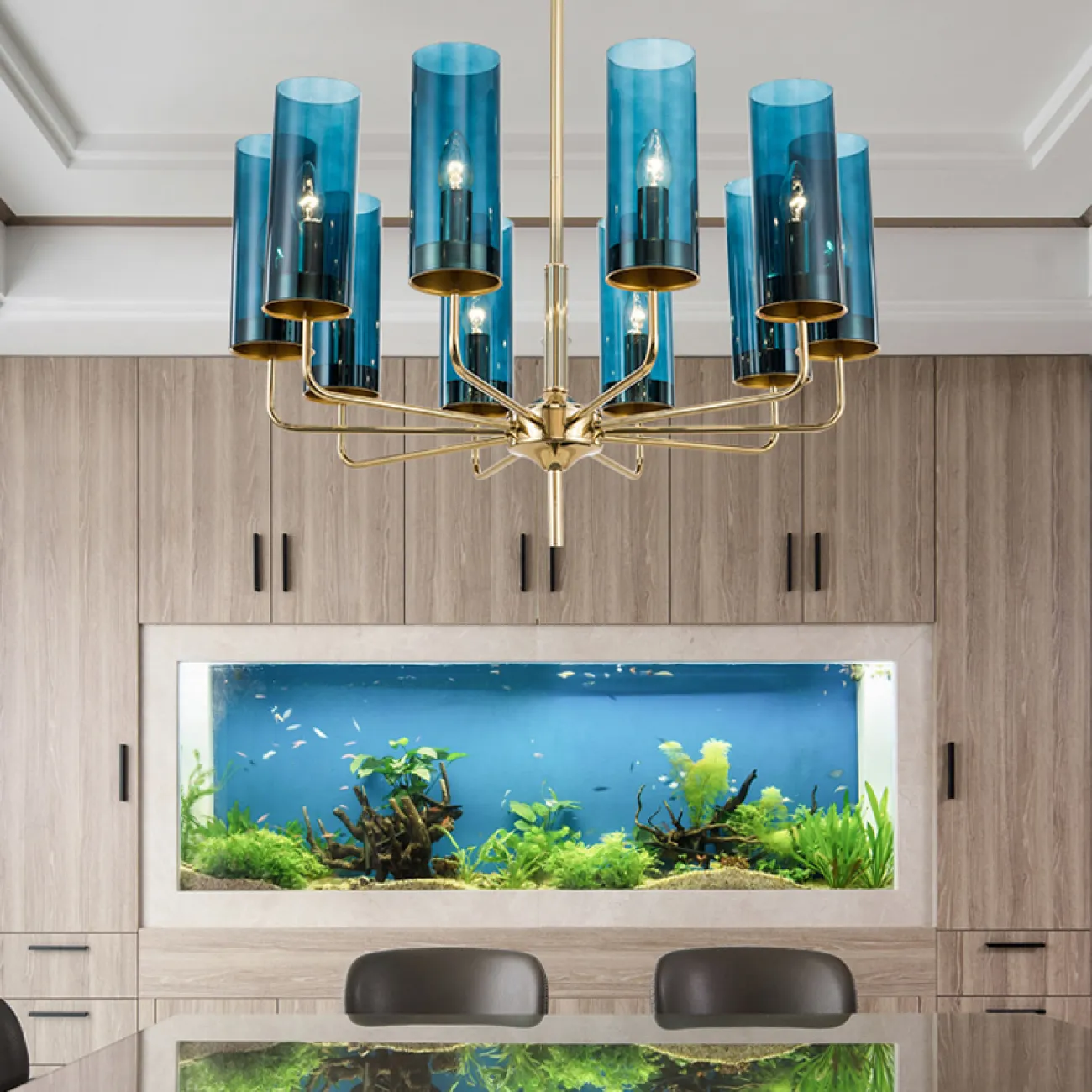 Люстра Hans-Agne Jakobsson Brass & Blue Glass Tube Chandelier Hans-Agne Jakobsson in 1970 8 Коричневый от ImperiumLoft