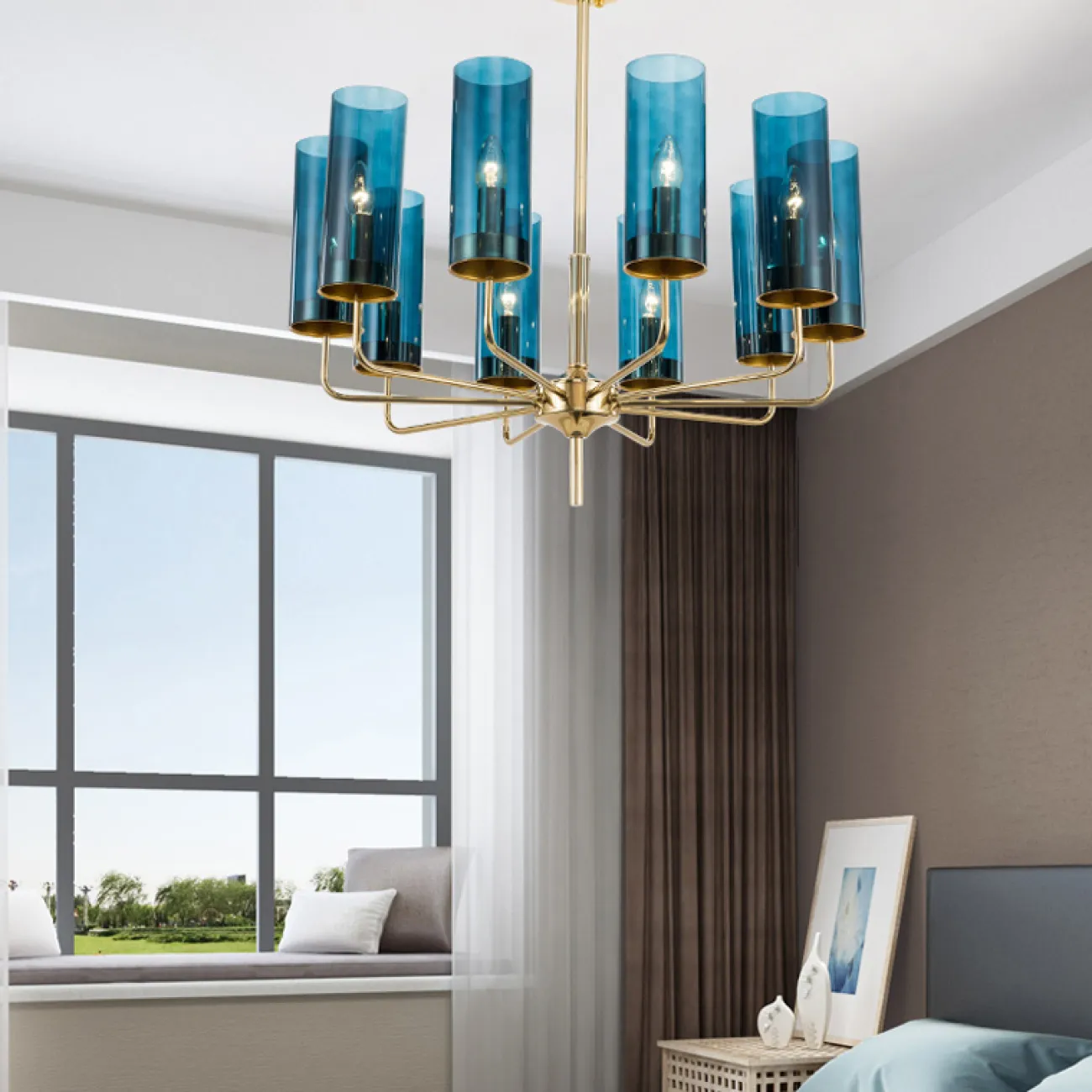 Люстра Hans-Agne Jakobsson Brass & Blue Glass Tube Chandelier Hans-Agne Jakobsson in 1970 15 Синий от ImperiumLoft