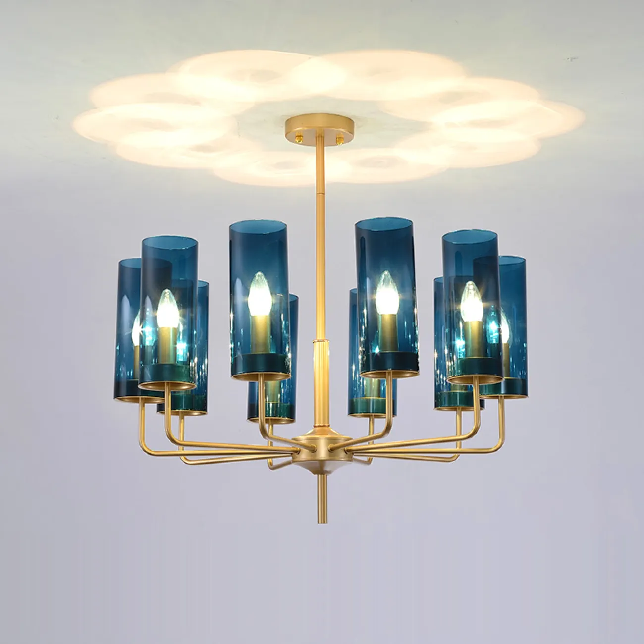 Люстра Hans-Agne Jakobsson Brass & Blue Glass Tube Chandelier Hans-Agne Jakobsson in 1970 15 Синий от ImperiumLoft