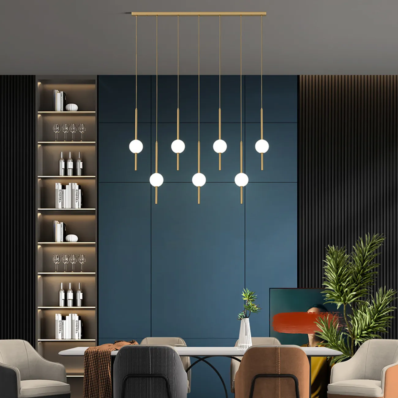 Готовая комбинация подвесных светодиодных светильников с белыми шарообразными плафонами из стекла JENNA COMBO D30 L6