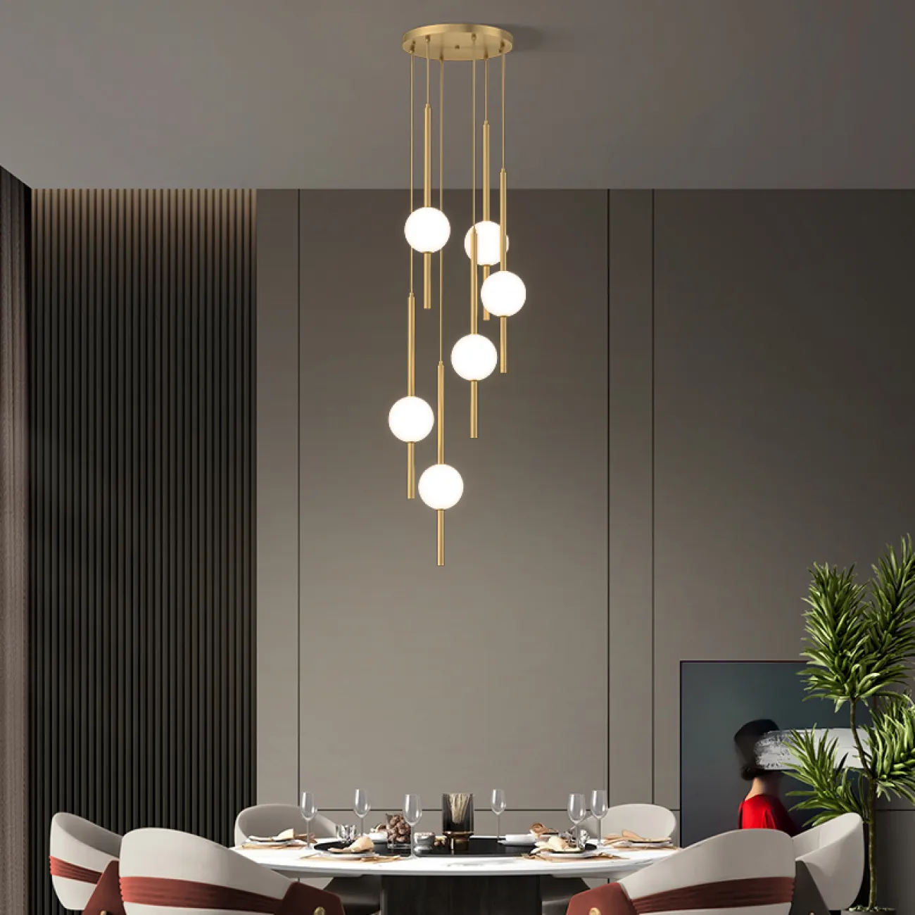 Готовая комбинация подвесных светодиодных светильников с белыми шарообразными плафонами из стекла JENNA COMBO D30 L6