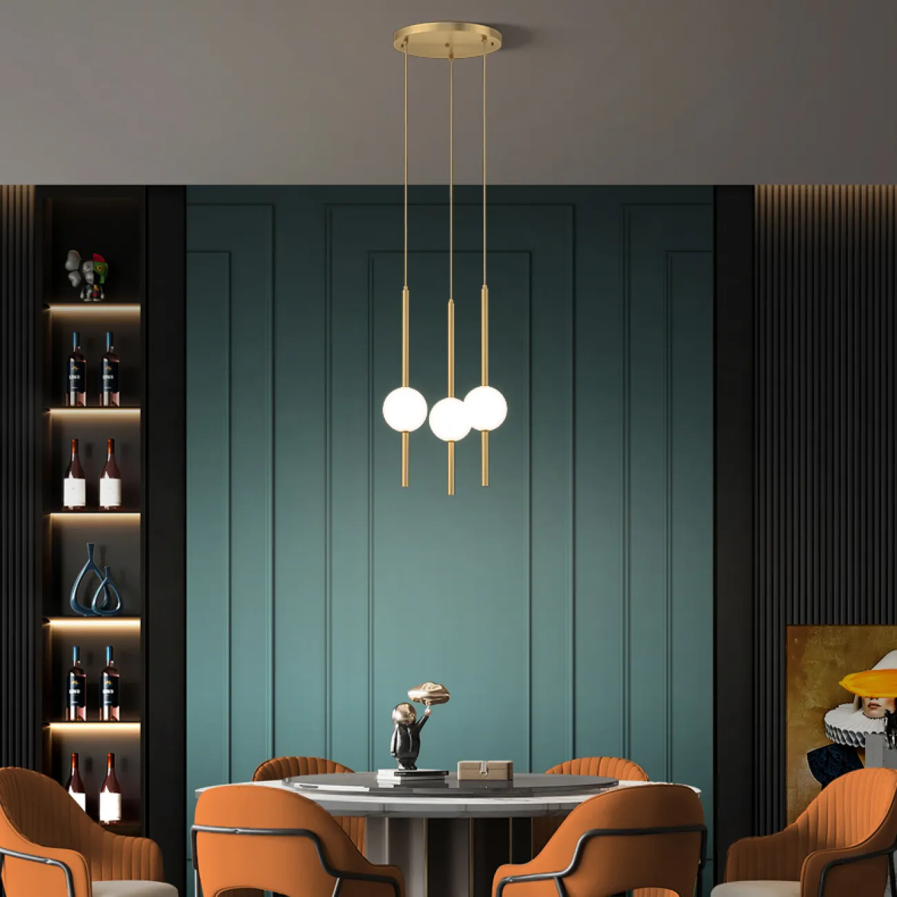 Готовая комбинация подвесных светодиодных светильников с белыми шарообразными плафонами из стекла JENNA COMBO D30 L6