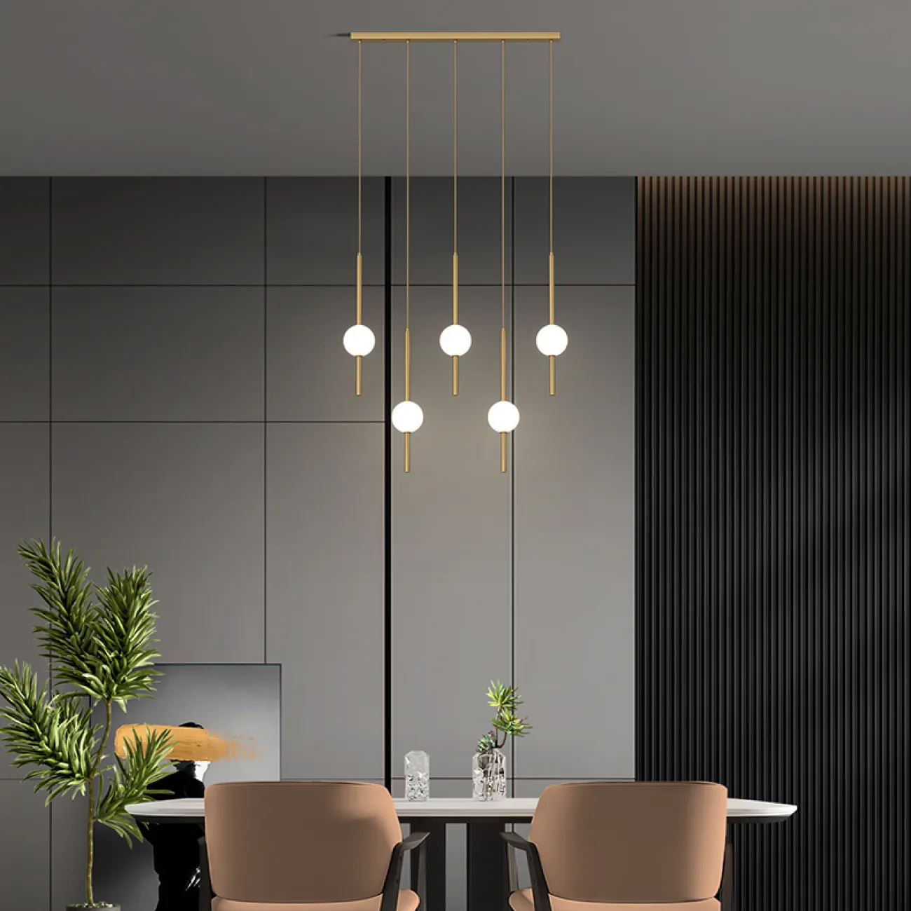 Готовая комбинация подвесных светодиодных светильников с белыми шарообразными плафонами из стекла JENNA COMBO D30 L6