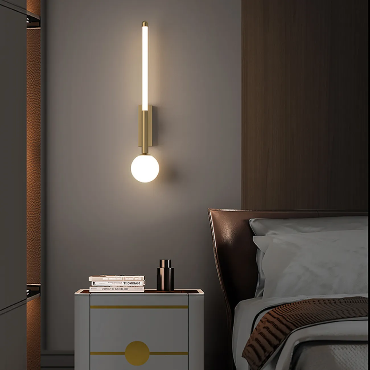 Настенный светодиодный светильник с цилиндрическим и шарообразным плафоном на одном вертикальном кронштейне HELGA