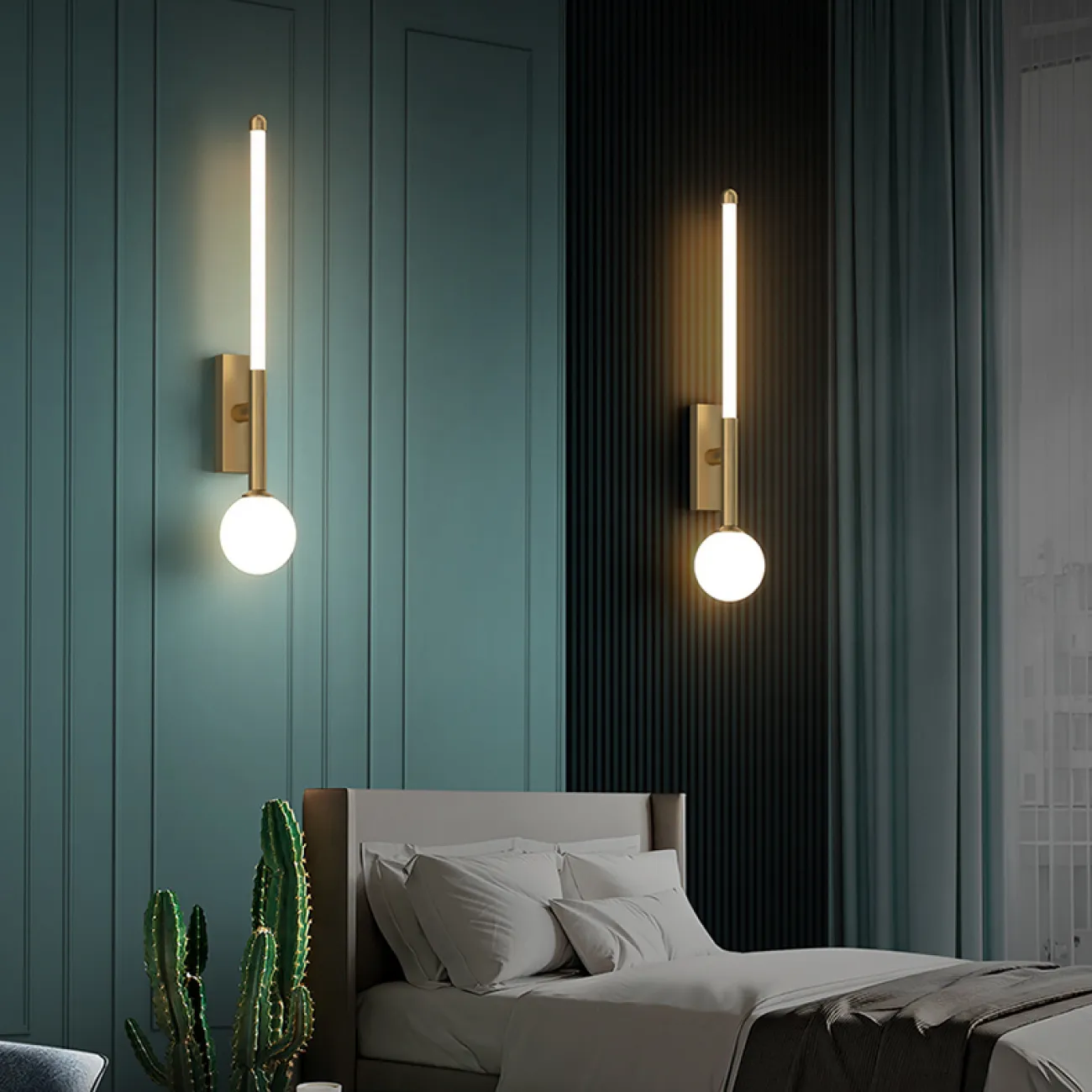 Настенный светодиодный светильник с цилиндрическим и шарообразным плафоном на одном вертикальном кронштейне HELGA