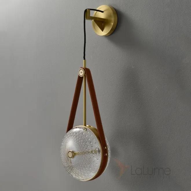 Настенный светодиодный светильник с рельефным стеклянным плафоном в форме линзы на кожаном ремешке AGLA WALL