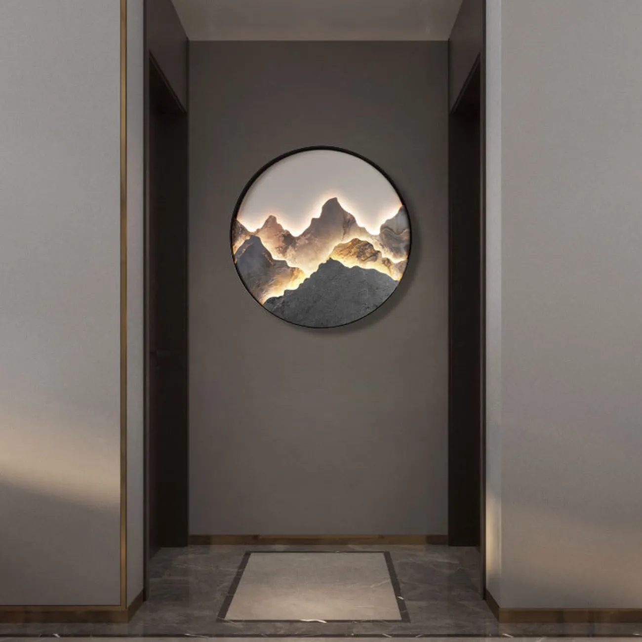 Серия настенных светодиодных светильников с каменным рельефом гор в металлической кольцевой оправе DAWN Brass Серия настенных светодиодных светильников с каменным рельефом гор в металлической кольцевой оправе DAWN Brass