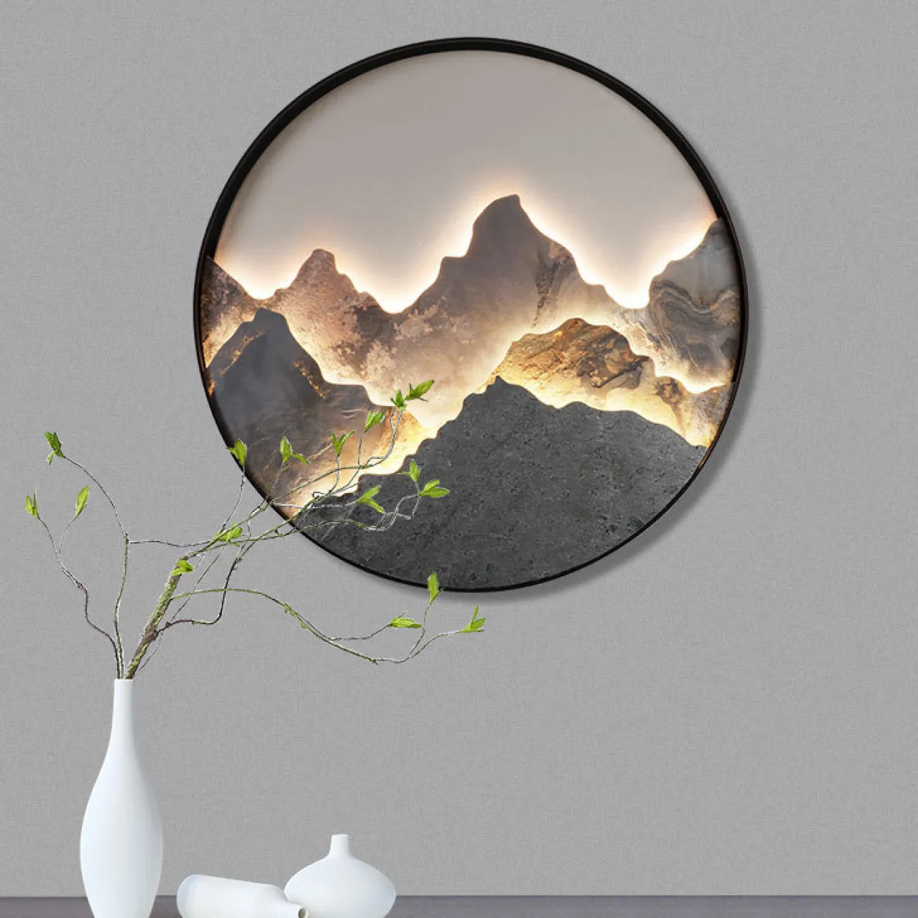 Серия настенных светодиодных светильников с каменным рельефом гор в металлической кольцевой оправе DAWN Brass Серия настенных светодиодных светильников с каменным рельефом гор в металлической кольцевой оправе DAWN Brass