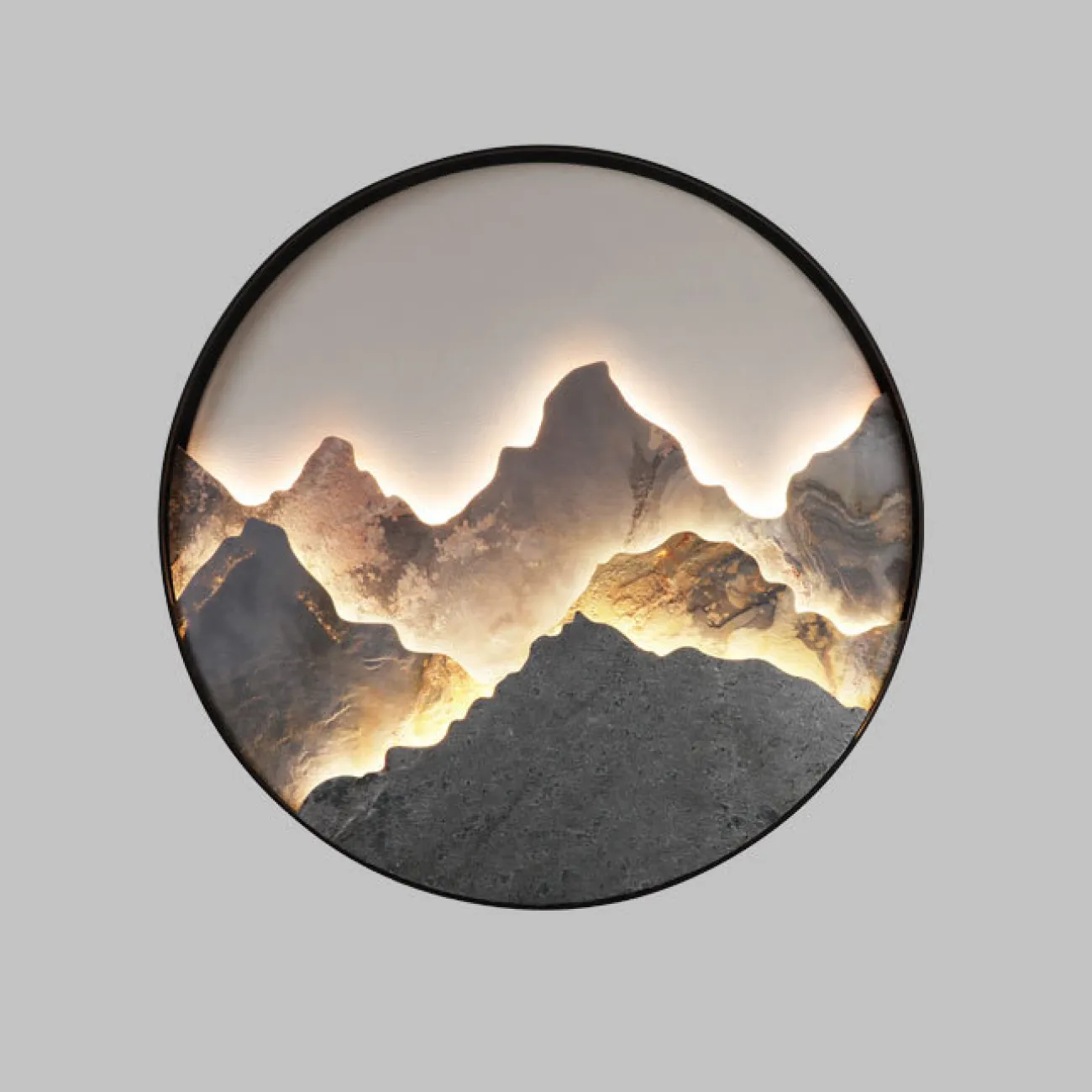 Серия настенных светодиодных светильников с каменным рельефом гор в металлической кольцевой оправе DAWN Brass Серия настенных светодиодных светильников с каменным рельефом гор в металлической кольцевой оправе DAWN Brass