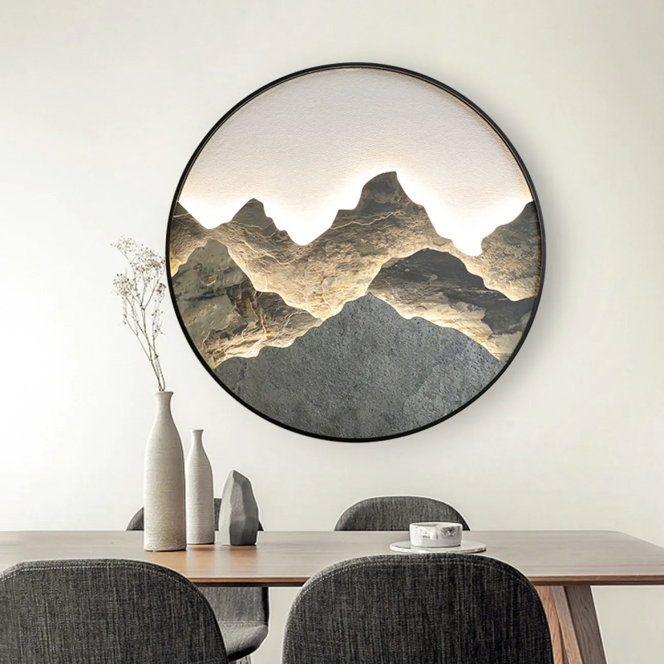 Серия настенных светодиодных светильников с каменным рельефом гор в металлической кольцевой оправе DAWN Brass Серия настенных светодиодных светильников с каменным рельефом гор в металлической кольцевой оправе DAWN Brass