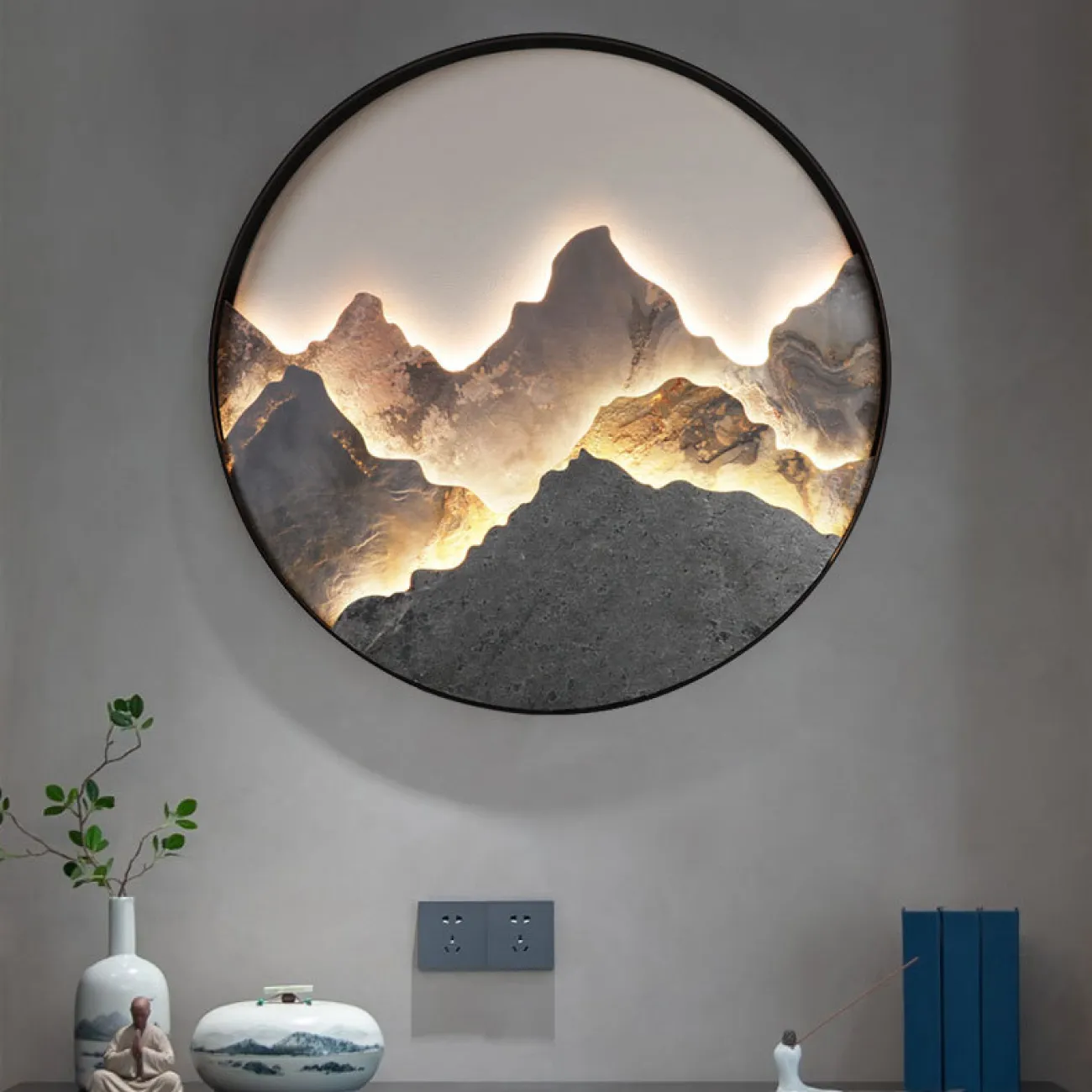 Серия настенных светодиодных светильников с каменным рельефом гор в металлической кольцевой оправе DAWN Brass Серия настенных светодиодных светильников с каменным рельефом гор в металлической кольцевой оправе DAWN Brass