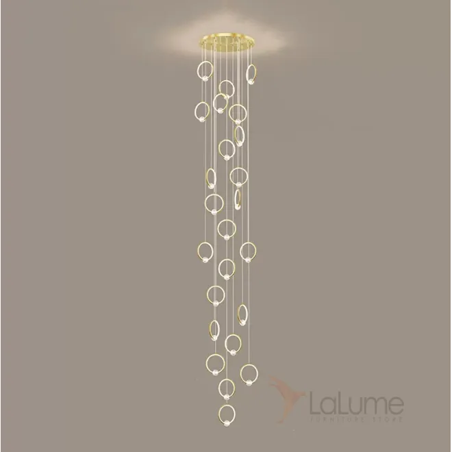 Готовая комбинация подвесных светильников с шарообразными хрустальными плафонами на металлических кольцах с внутренней LED-подсветкой LUANA MORE L24 Brass