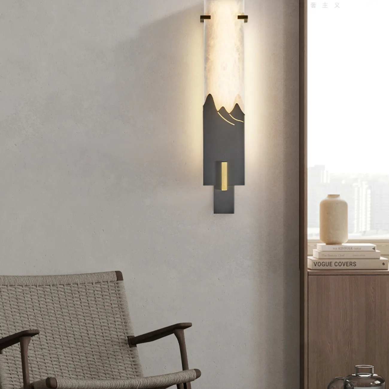 Серия настенных светодиодных светильников с прямоугольным плафоном из цельной мраморной пластины и горным орнаментом SHARI B