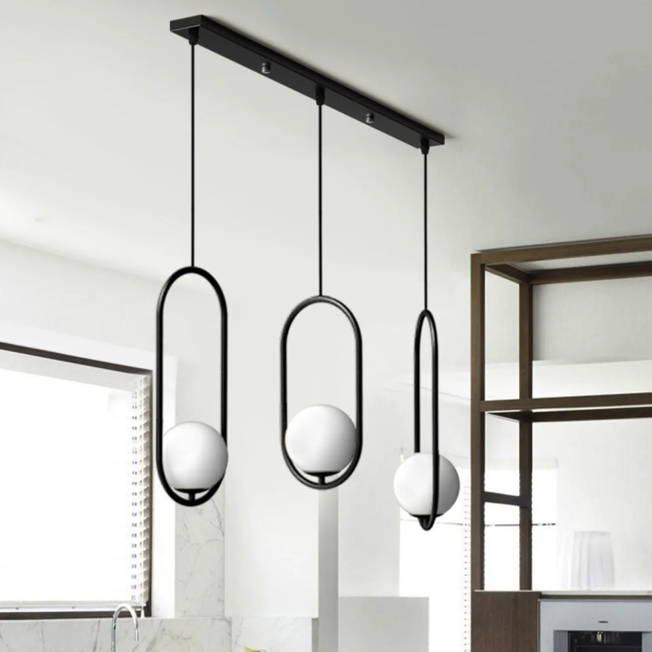 Подвесной светильник HOOP-TRIO Черный, Эллипс S+L+S, Планка от ImperiumLoft