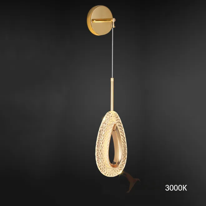 Настенный светодиодный светильник с рельефным плафоном каплевидной формы на подвесе с круглым креплением KEZIA D WALL 3000К