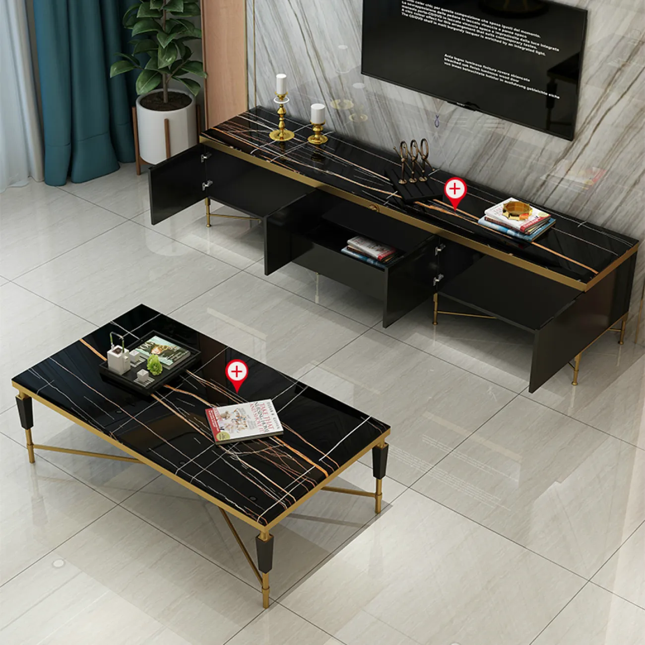 Дизайнерский мраморный журнальный столик - LaLume-AP00336