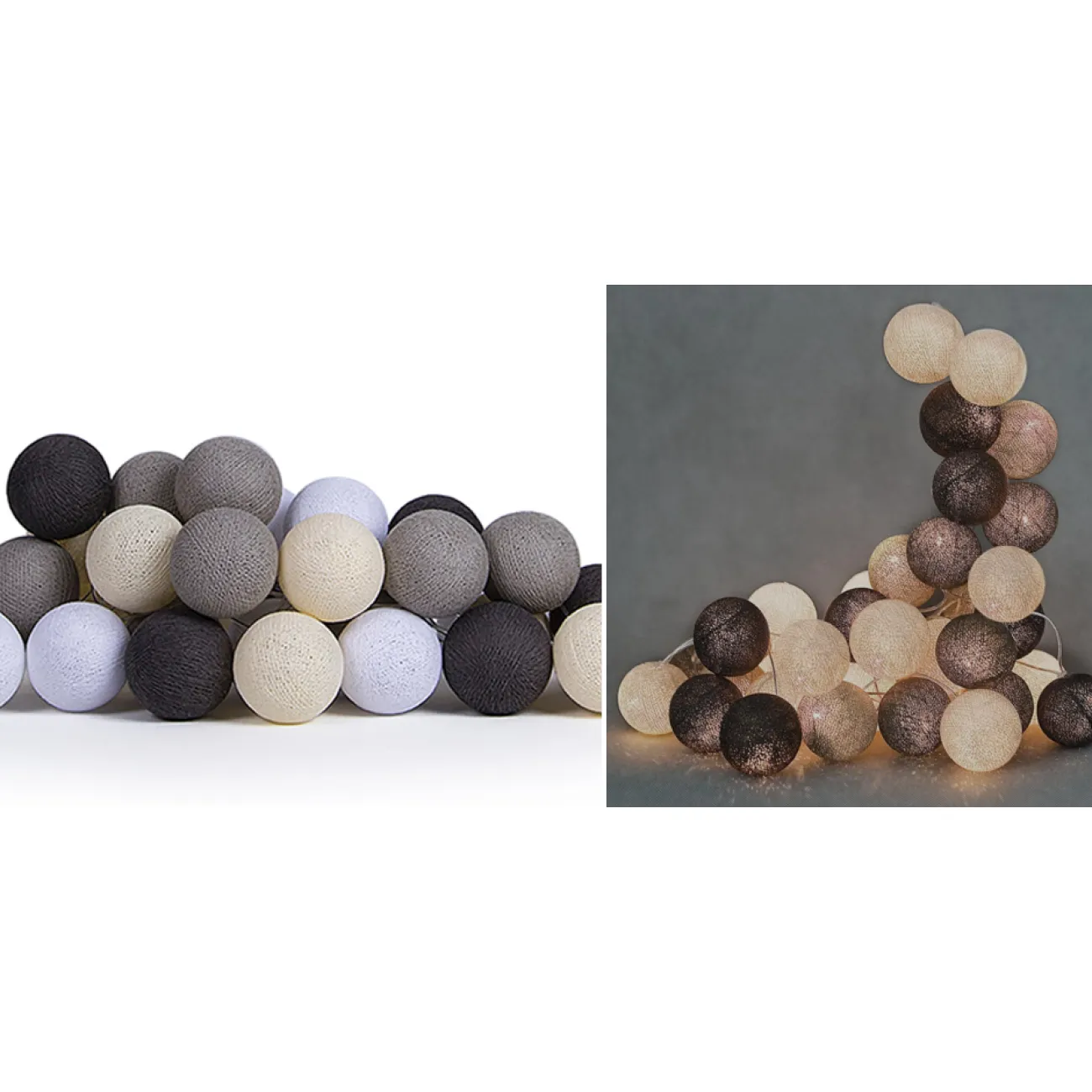 Гирлянда хлопковые фонарики Сotton Ball Taupe