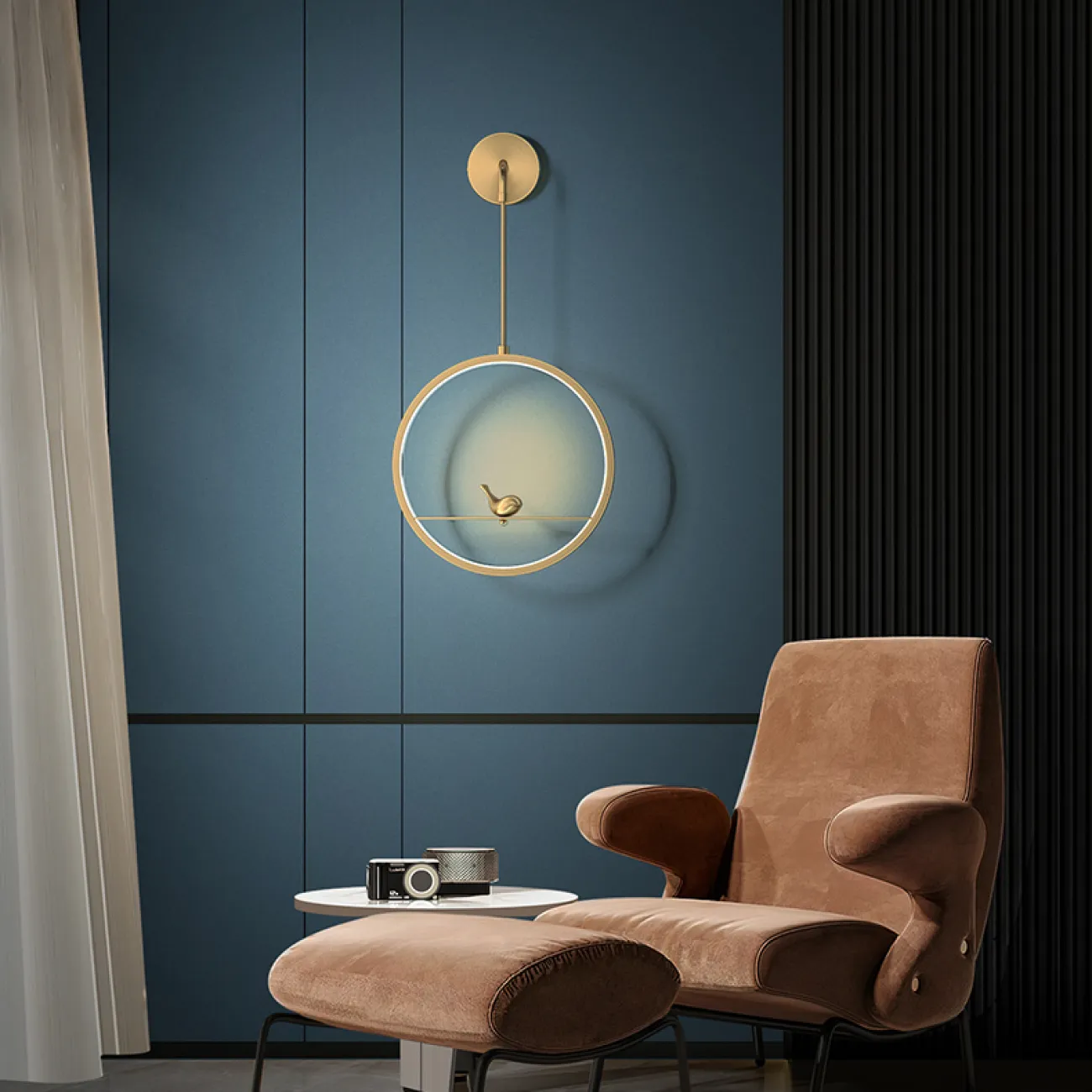 Серия настенных светильников с декоративной птицей на кольцевом каркасе с внутренней LED-подсветкой KOLIBRI WALL D30