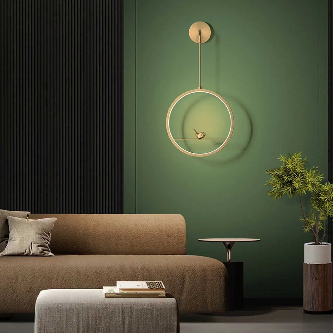 Серия настенных светильников с декоративной птицей на кольцевом каркасе с внутренней LED-подсветкой KOLIBRI WALL D30