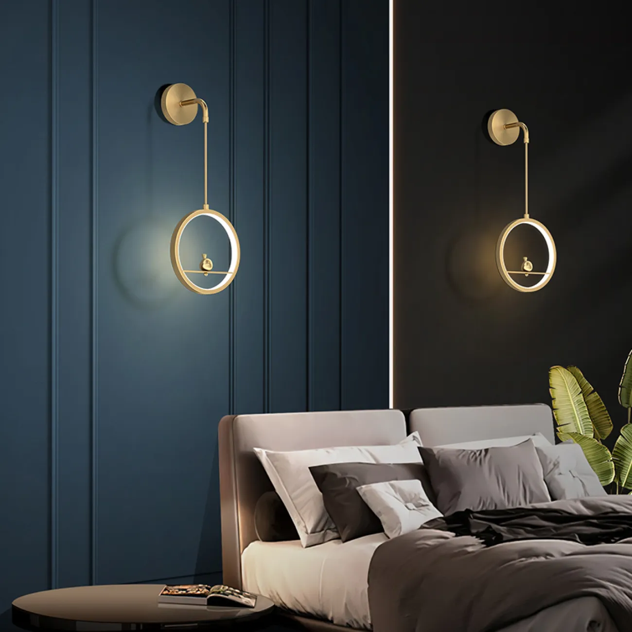 Серия настенных светильников с декоративной птицей на кольцевом каркасе с внутренней LED-подсветкой KOLIBRI WALL D30