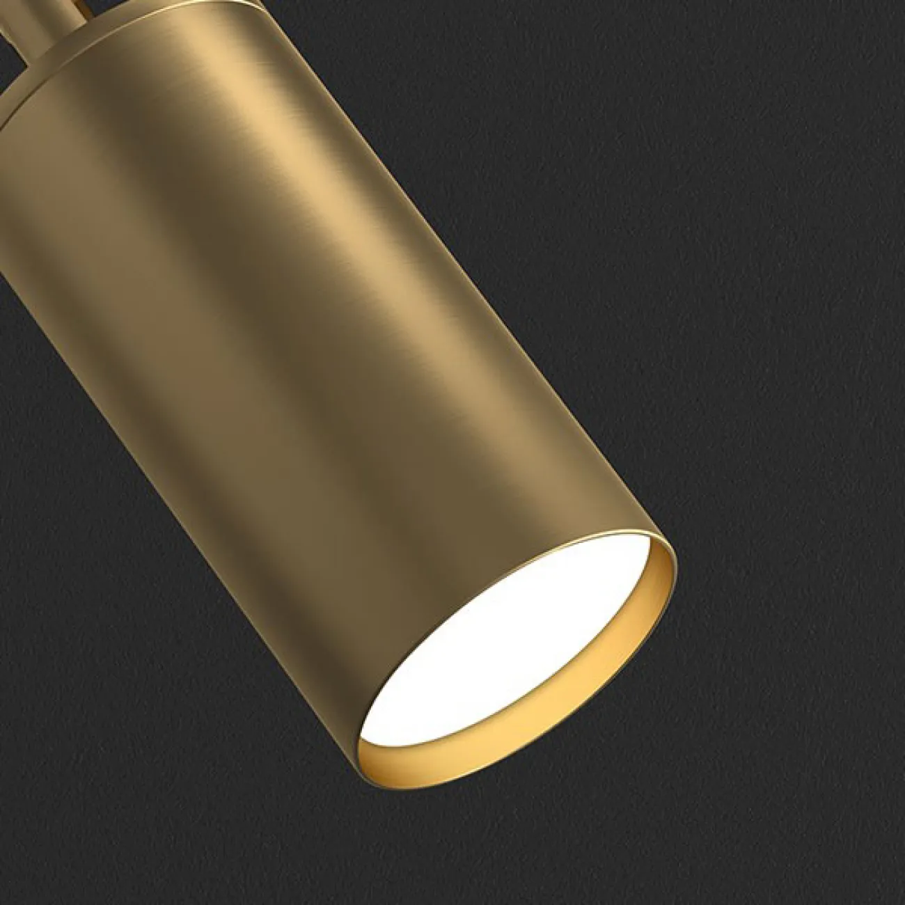 Серия светодиодных торшеров с цилиндрическими поворотными плафонами латунного оттенка на черной вертикальной стойке NEAT L3