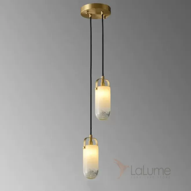 Готовая комбинация подвесных светильников с двумя стеклянными плафонами цилиндрической формы с эффектом льда LIESEL DUO