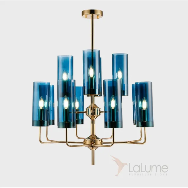 Люстра Hans-Agne Jakobsson Brass & Blue Glass Tube Chandelier Hans-Agne Jakobsson in 1970 12 Синий от ImperiumLoft