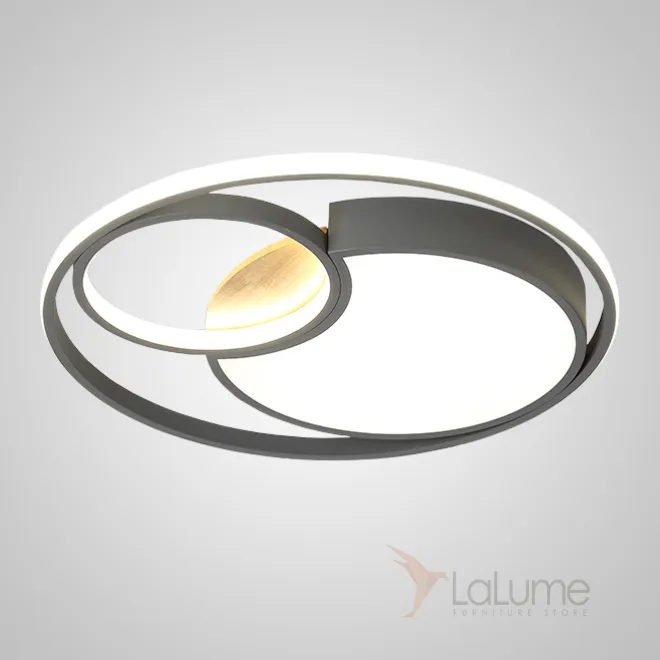 Серия потолочных светодиодных светильников в виде светящихся дисков с декором из светлого дерева LAUST D50 Grey