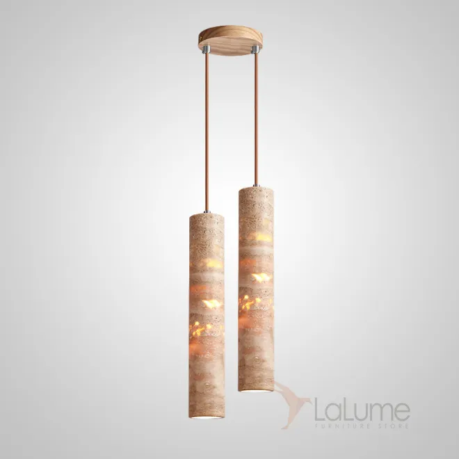 Готовая комбинация подвесных светильников c цилиндрическим корпусом из желтого камня травертина EGBERT COMBO С L2 Диск