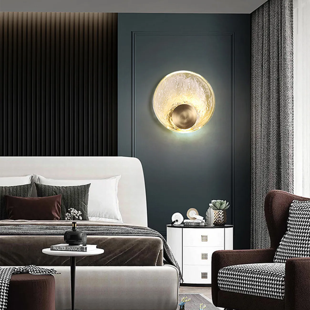 Настенный светодиодный светильник с дисковидным рельефным рассеивателем из хрусталя и круглым металлическим креплением LONA D20 Трехцветный свет