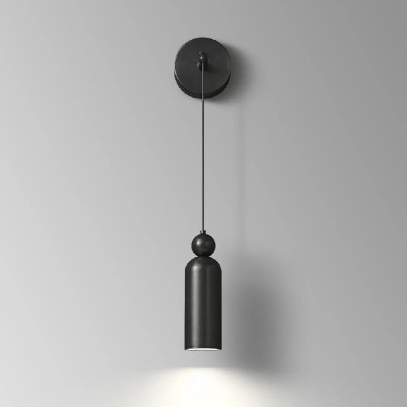 Серия настенных светодиодных светильников с цилиндрическим корпусом и шарообразным клипом из натуральной и черненой латуни LEFFE WALL Black