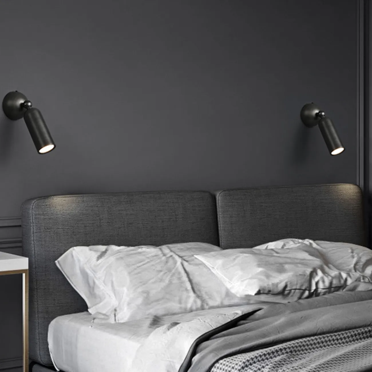 Серия настенных светодиодных светильников с цилиндрическим спотом из латуни на шарнире с круглым креплением LEFFE B WALL Brass