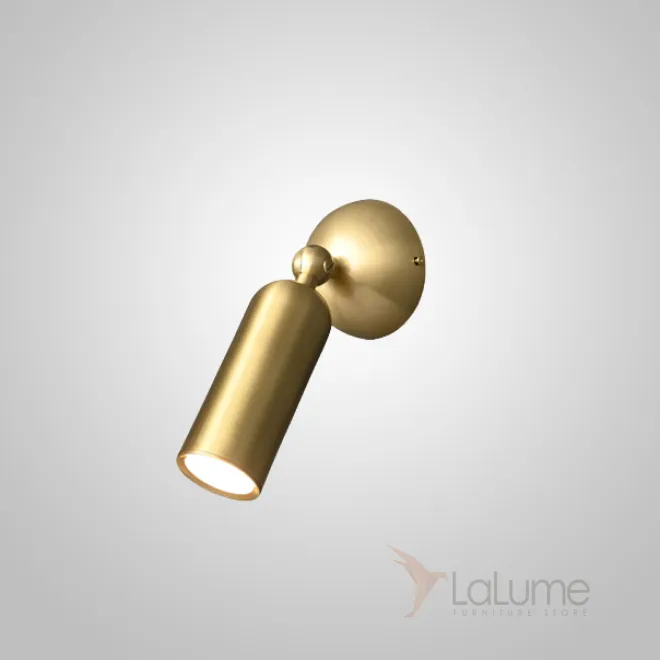 Серия настенных светодиодных светильников с цилиндрическим спотом из латуни на шарнире с круглым креплением LEFFE B WALL Brass