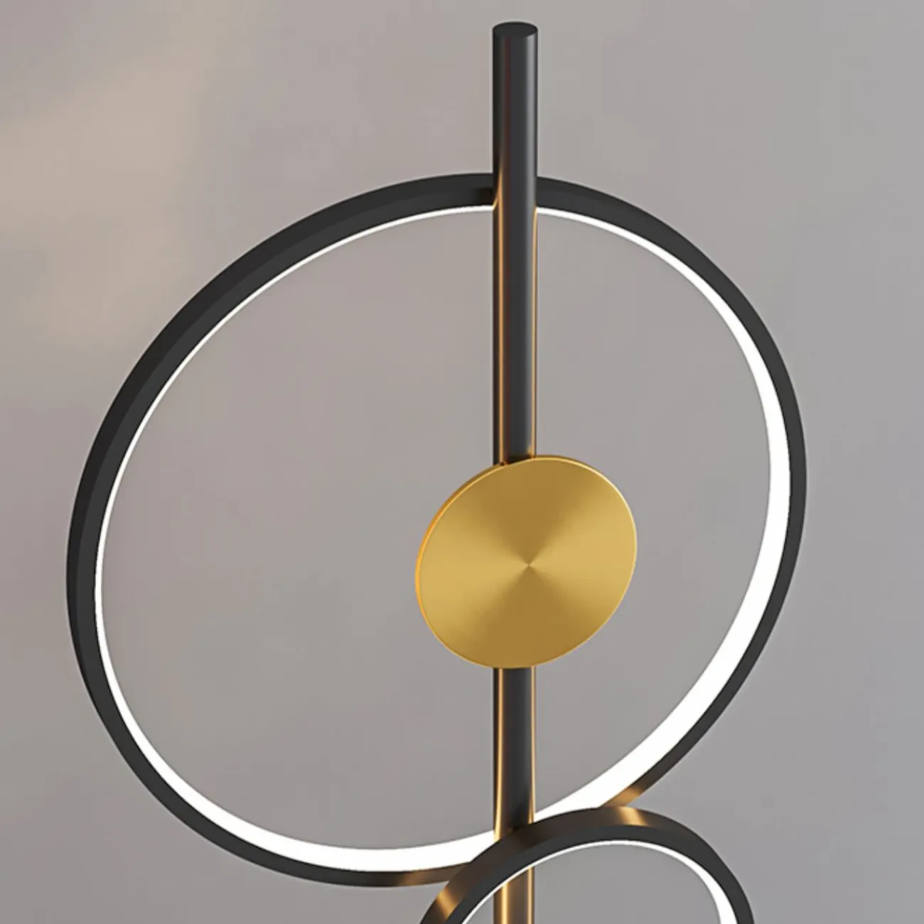 Светодиодный торшер с черными светящимися кольцами разного диаметра и дисками латунного оттенка HALGERD 4000К