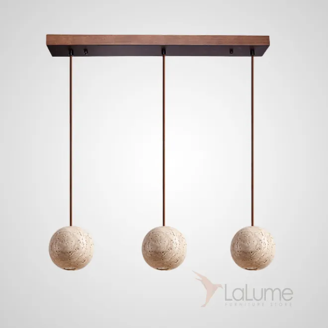 Готовая комбинация подвесных светильников с шарообразным корпусом из желтого камня травертина POVL COMBO L60