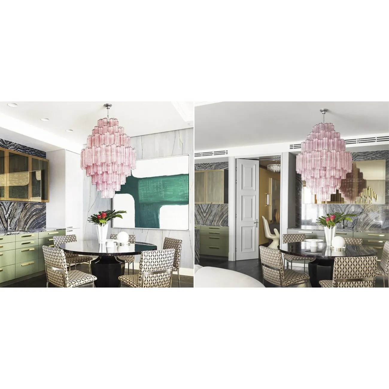 Большая люстра розовое стекло Vintage Kronleuchter aus Murano glas