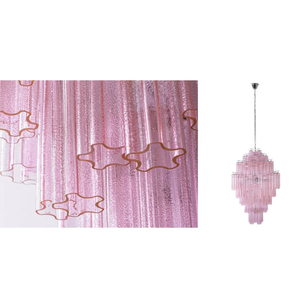 Большая люстра розовое стекло Vintage Kronleuchter aus Murano glas