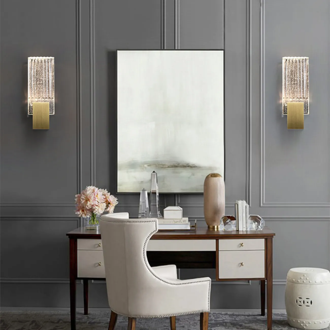 Светодиодный настенный светильник с рельефным хрустальным плафоном прямоугольной формы с эффектом воздушных пузырьков FIORD L15