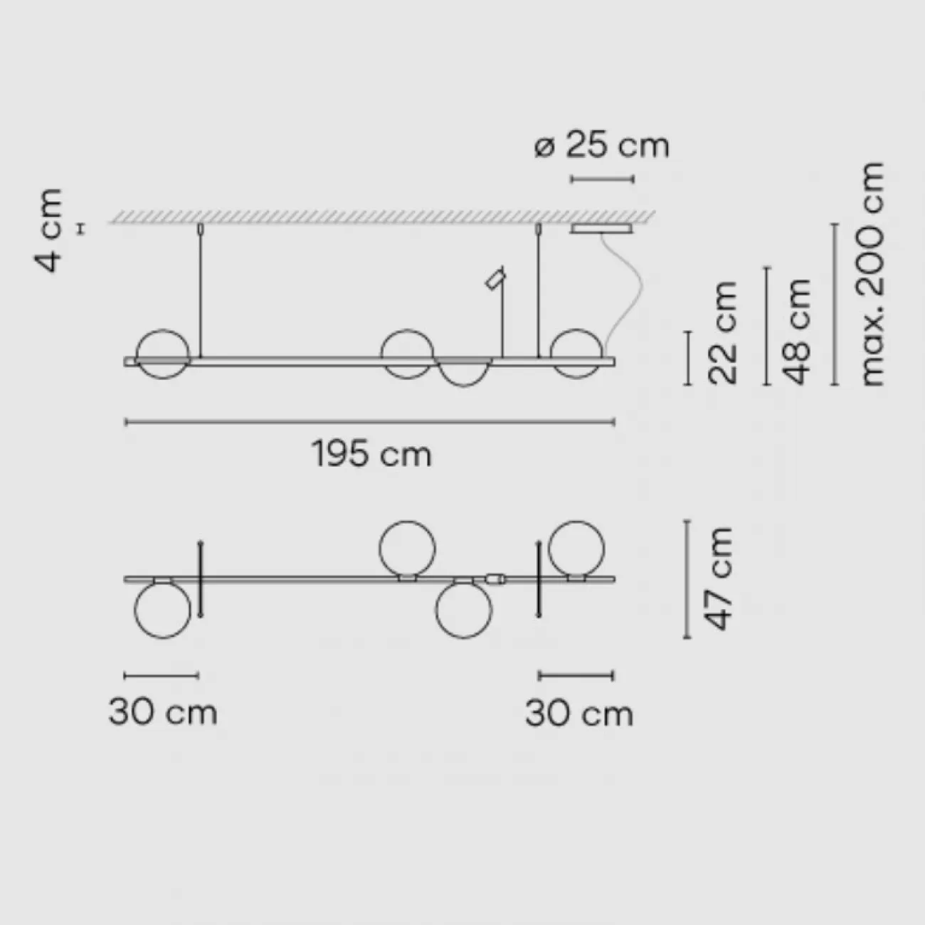 Реечный светильник PALMA Wall lamp 3 шара + 1 вазон горизонтальная от ImperiumLoft