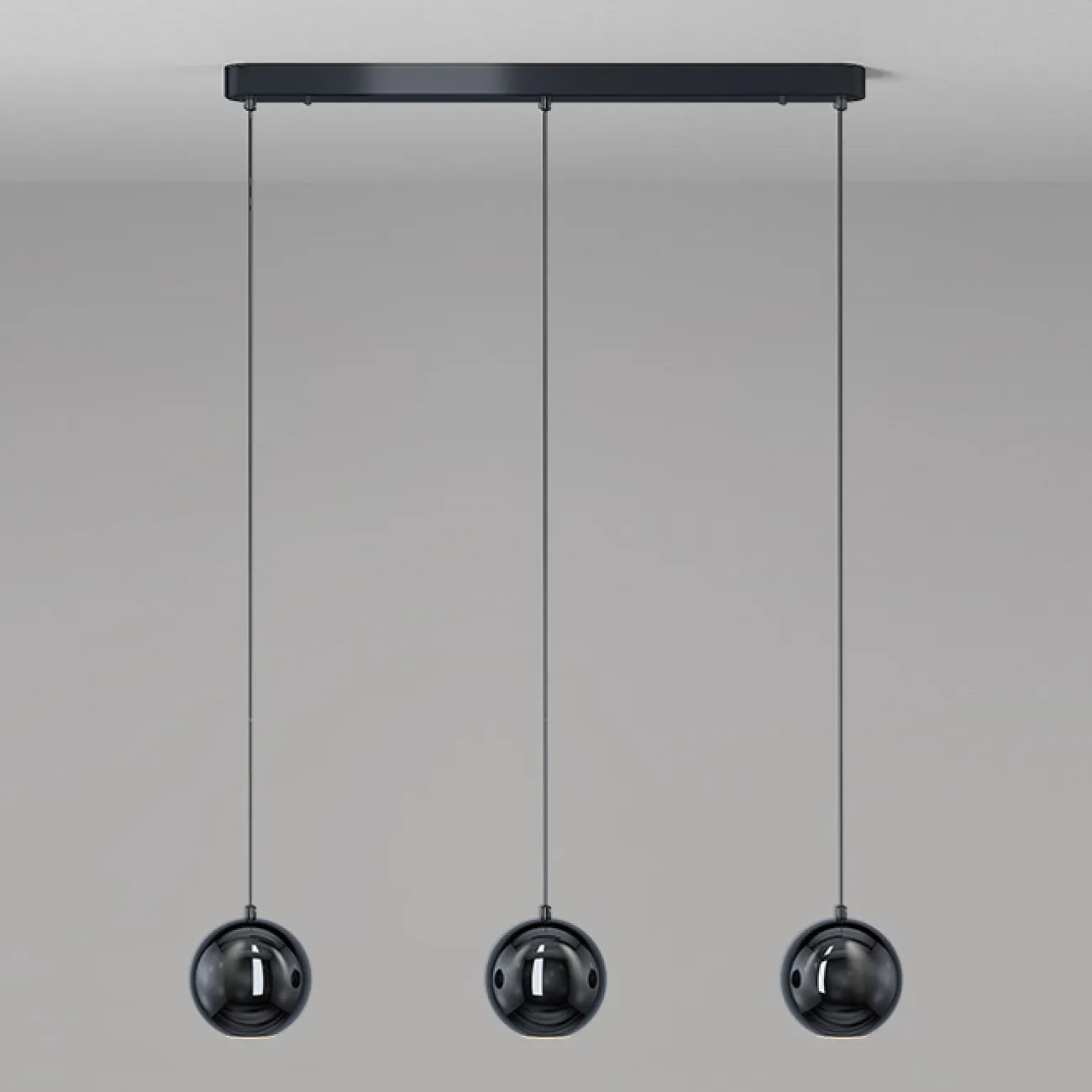 Готовая комбинация подвесных светодиодных светильников с глянцевым черным корпусом шарообразной формы OSTE TRIO L78