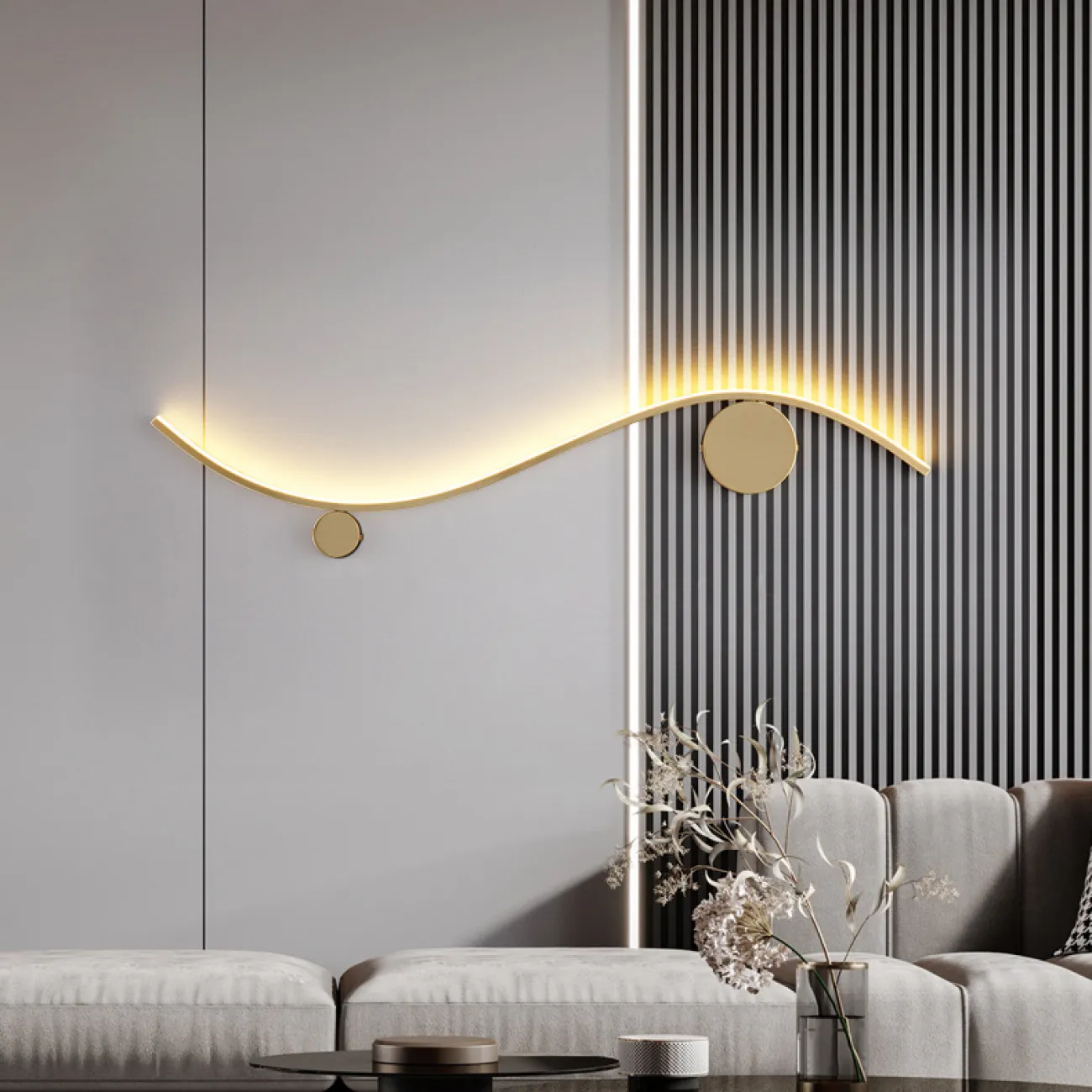 Серия настенных светильников с двумя круглыми креплениями на изогнутом корпусе с LED-подсветкой TEMP L100 Brass